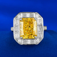 wholesale Metal: 925 Silver, New Style 4ct Rectangular Fancy Yellow Ice Flower Cut High-Carbon Diamond Versatile Ring-R581 Yellow Diamond No. 7