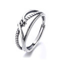 wholesale S925 Sterling Silver Mixed Weave Twisted Line Geometric Irregular Ring Minimalist Retro Niche Index Finger Ring-0-4
