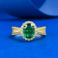 wholesale S925 silver jewelry ring, 6*8mm simulated emerald, fresh and fashionable ring for spring and summer seasons-R1317 Emerald Ring>Size 8