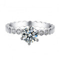 S925 Silver Plated Moissanite Halo 1ct Six-Prong Wedding Ring-0-3