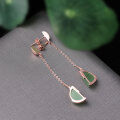 wholesale 925 Sterling Silver Jasper Earrings, Long Rose Gold-Plated Inlaid Hetian Jade Ear Drops, Palace Minimalist Hanfu Style-0-3