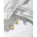 wholesale S925 Sterling Silver 098 Korean Version Ins Small Design Geometric Circle Evil Eye Inlaid Zircon Textured Stud Earrings for Women-0-1