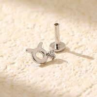 wholesale 925 Sterling Silver Piercing Studs Earrings Twelve Zodiac With Flat Back  For Women-Platinum (Taurus) 925 silver (price per piece)