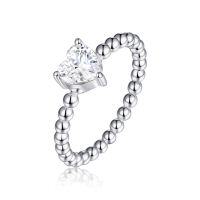 wholesale S925 Sterling Silver Cross-Border Europe and America Minimalist Stress-Relief Ballpoint Zircon Heart Ring for Women, High-End Luxury Silver Jewelry Ring-925 Silver Platinum US Size 10#