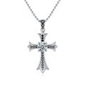 Sterling Silver Moissanite Cross Pendant Hip Hop Bead Chain Necklace-0-3