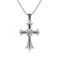 Sterling Silver Moissanite Cross Pendant Hip Hop Bead Chain Necklace-Cross chain necklace (white gold)  1-carat moissanite (925 silver)