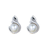 wholesale S925 Sterling Silver Yaxi Retro Fashion New Small Swan Freshwater Pearl Earrings with Micro-Inlaid Zirconia-Swan Freshwater Pearl Earrings/Approx. 1.1g ED021246