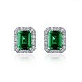 wholesale S925 Sterling Silver 15ct 6*8mm Rectangular Cultured Zambian-Color Cultured Emerald Necklace Light Luxury Four-Piece Set-0-6