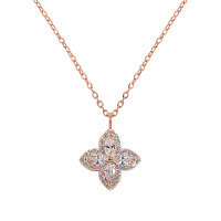 wholesale S925 Sterling Silver Korean Version Ins Minimalist Four-Leaf Clover Rotatable Zircon Textured Pendant Necklace for Women-Rose gold 925 silver