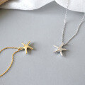 wholesale S925 Sterling Silver XT175 Korean Style Minimalist Starfish Five-Point Star Short Pendant Necklace Chain Accessory for Students Women's Silver Jewelry-0-1