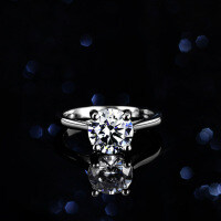 Silver Moissanite Ring Women 3ct Classic Four-Prong Setting-2 carats (set with D color moissanite)  12 yards