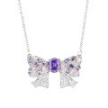 wholesale S925 Sterling Silver Super Fairy Bow Dreamy Pink Purple Diamond Necklace Fashionable Elegant Sweet and Edgy Style Exquisite Collarbone Chain-0-4