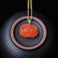 wholesale 18K Gold with Certificate Inlaid with South Red Agate Pendant, Vintage Chinese Style Natural Red Gemstone Peony Carving Pendant-0-0