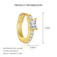 wholesale S925 Sterling Silver Wholesale Square Earrings with Rhinestones, Minimalist and Fashionable-E5314-Gold/Single 925 Silver