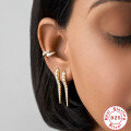wholesale S925 Sterling Silver Punk Style Spike Studded with Crystals and Pearl Ear Cuff Earrings for Women-0-3