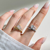 wholesale S925 Sterling Silver French Classic Women's Ring with High-Grade Pear-Shaped 8A Zircon, Elegant and Fashionable Teardrop Ring for Women-White Gold and White Diamonds DY121104-SW-WH 8