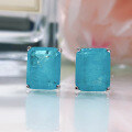 wholesale 925 Sterling Silver Imitation Paraiba Earrings for Women, 8*10mm Water Blue Geometric Versatile Minimalist Stud Earrings for Dropshipping-0-1