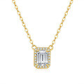 14K Gold Plated 925 Silver Emerald Cut 1ct Emerald Pendant Necklace with Moissanite-0-3