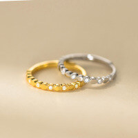 wholesale S925 Sterling Silver Fresh and Sweet Ins-style Niche Design Diamond-set Spaced Round Ring R02664-S925 silver ring gold>opening adjustable