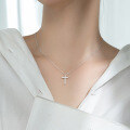 wholesale S925 Sterling Silver Korean Style Fashion Cross Pendant Necklace with Inlaid Diamonds, Sweet and Elegant Collarbone Chain D6495-0-3