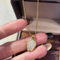 wholesale S925 Silver Gold Vintage Style Full Diamond-Encrusted Oval Pendant Necklace, Zhuzhifan Jewelry New Design, Light Luxury and Niche High-End-0-3