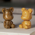 wholesale Metal Material Natural Sandalwood Carved Bear Violent Bear Old Mountain Sandalwood Green Sandalwood Wood Handmade DIY Bag Charm Car Hanging Ornament-0-3