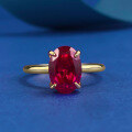 wholesale S925 Sterling Silver Gold-Plated Imported High Carbon Diamond 7*10mm Oval Pigeon Blood Red Cocktail Ring-0-5