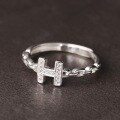 wholesale S925 Sterling Silver Diamond-Encrusted H Letter Link Chain Ring Fashion Minimalist Hong Kong Style Interlocking Openable Adjustable Statement Ring-0-0