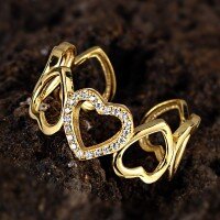 wholesale Metal material, European and American style luxury minimalist ring,design zirconia ring, daily versatilering, adjustable knuckle ring for everyday wear-Heart Diamond Ring (Copper with Platinum Plated)  Adjustable Opening