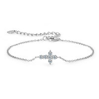 S925 Sterling Silver Four-Leaf Clover Moissanite Bracelet for Women-Classic cross bracelet [White Gold]  925 Silver