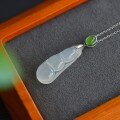 wholesale 925 silver gold-plated certified ice white chalcedony lucky bean pendant with jasper buckle inlaid jade agate necklace gift-0-7