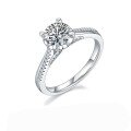 wholesale 925 Sterling Silver Cross-Border Simulated Diamond Moissanite Ring for Women, Luxury 1-Carat Engagement Wedding Ring, Factory Direct Supply-0-0