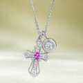 wholesale S925 silver jewelry, daily wear pink steel cross pendant, versatile and stylish commuting stretch necklace, live broadcast collection-0-1