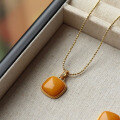 wholesale 18k gold-plated sterling silver natural aged beeswax cube pendant honey-yellow amber pendant live streaming supply chain-0-0