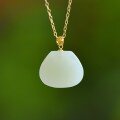 wholesale 18k Gold Clasp Natural Hetian Jade Greenish-White Small Square Bag Pendant Women's Pendant Factory Wholesale-0-5