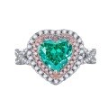 wholesale S925 Silver New Style Imported High Carbon Diamond Paraiba Green 8*8 Heart-Shaped Two-Tone Ring for Women-0-4