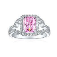 wholesale S925 Sterling Silver European and American Fashion 15ct Gemstone Colored Gem Ring with High-End 6*8 Square Diamond Flame Ice Flower Cut-Fireworks G-42 Medium Pink US Size 7#