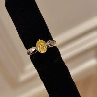 wholesale S925 Sterling Silver Lucky Yellow Diamond Ring Little Bee Oval Cabochon High Carbon Diamond Ring, Niche Design with Light Luxury and Premium Feel-White gold Adjustable opening