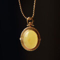 wholesale S925 Silver Natural Raw Ore Beeswax Mustard Yellow Cabochon Pendant Necklace-0-0