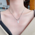 wholesale S925 Sterling Silver Olive Chain Link Side Pendant Rectangular Plaque Letter Necklace Elegant Light Luxury Style Women's Collarbone Chain-0-0