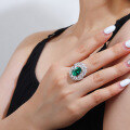 wholesale S925 Sterling Silver Heavy Wheat Curve Surrounding Diamond Design Emerald Gemstone Ring with Zirconia-0-4
