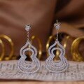wholesale S925 Sterling Silver New Popular Chinese Style Gourd Earrings Moissanite Long Pave Diamond Advanced Earrings-0-3