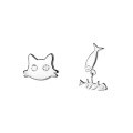 wholesale S925 Silver Earrings for Women, Korean Style Asymmetric Diamond-Encrusted Cat and Fish Studs, Cute E7471-0-4