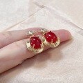 wholesale S925 Sterling Silver French Retro Red Agate Stud Earrings for Women, Light Luxury Elegant Personality Minimalist Style Earrings-0-1