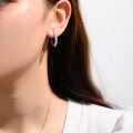 wholesale 925 Sterling Silver Moissanite Hoop Earrings for Women, Minimalist Design Row of Diamond Ear Clips, Elegant Wholesale Korean Style Earrings-0-3