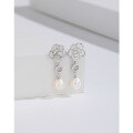 wholesale 925 Sterling Silver Pearl Earrings, Luxe Sophisticated Camellia Floral Studs, Unique Elegant Long Drop Dangle Earrings-0-1
