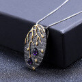 wholesale S925 Sterling Silver Designer Pendant with Natural Amethyst, Exuding Georgian Elegance, Featuring a Scattered Petals Design-0-1