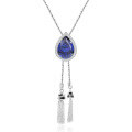 wholesale 925 Sterling Silver Exotic Style Necklace with Large Carat Red and Blue Gemstones, Crystal Pendant, and Tassel Teardrop Gemstone Pendant-0-3