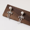 wholesale S925 Sterling Silver Fresh and Sweet Niche Design Exquisite Bow Pearl Stud Earrings M06203-0-4