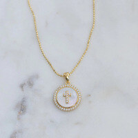 wholesale S925 Sterling Silver Red Elk Whole Body European and American Cross Pendant Mother-of-Pearl Necklace, Niche Fashion Street Style Gift-BX0421-Gold 925 Silver